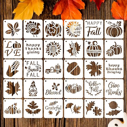30 plantillas de otoño para pintar de 3 x 3 pulgadas, plantillas reutilizables, plantilla de dibujo de mariposa, plantillas de pintura para pintar