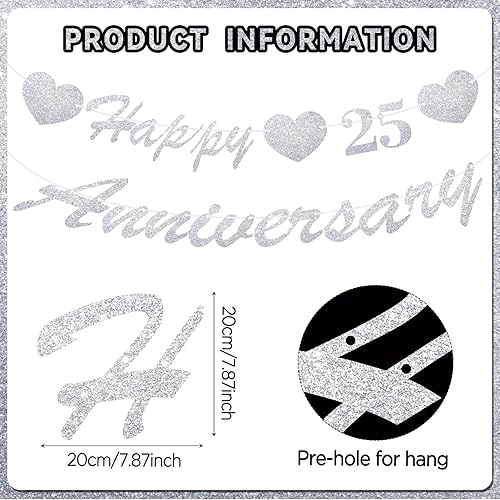 Miniatura 4 de Decoraciones de aniversario de boda con el número 25 de plata y espirales colgantes para decoraciones de fiesta de boda plateadas