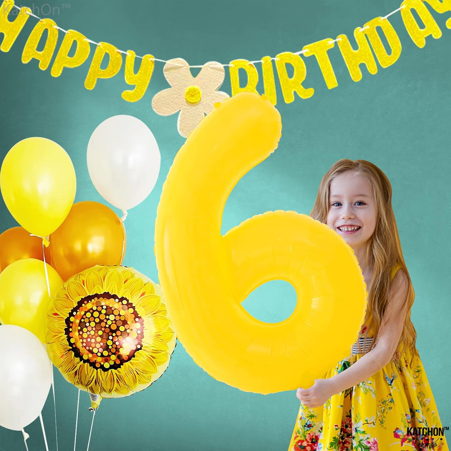 KatchOn Giant Yellow Number 6 Balloon - 40 Inch | 6th Birthday Balloon for 6 Year Decorations