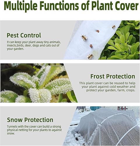 Miniatura 10 de Cubiertas para plantas de protección contra la congelación, paquete de 3, 70.8 x 94.4 pulgadas, 2.8 onzas, mantas de invierno para clima frío,