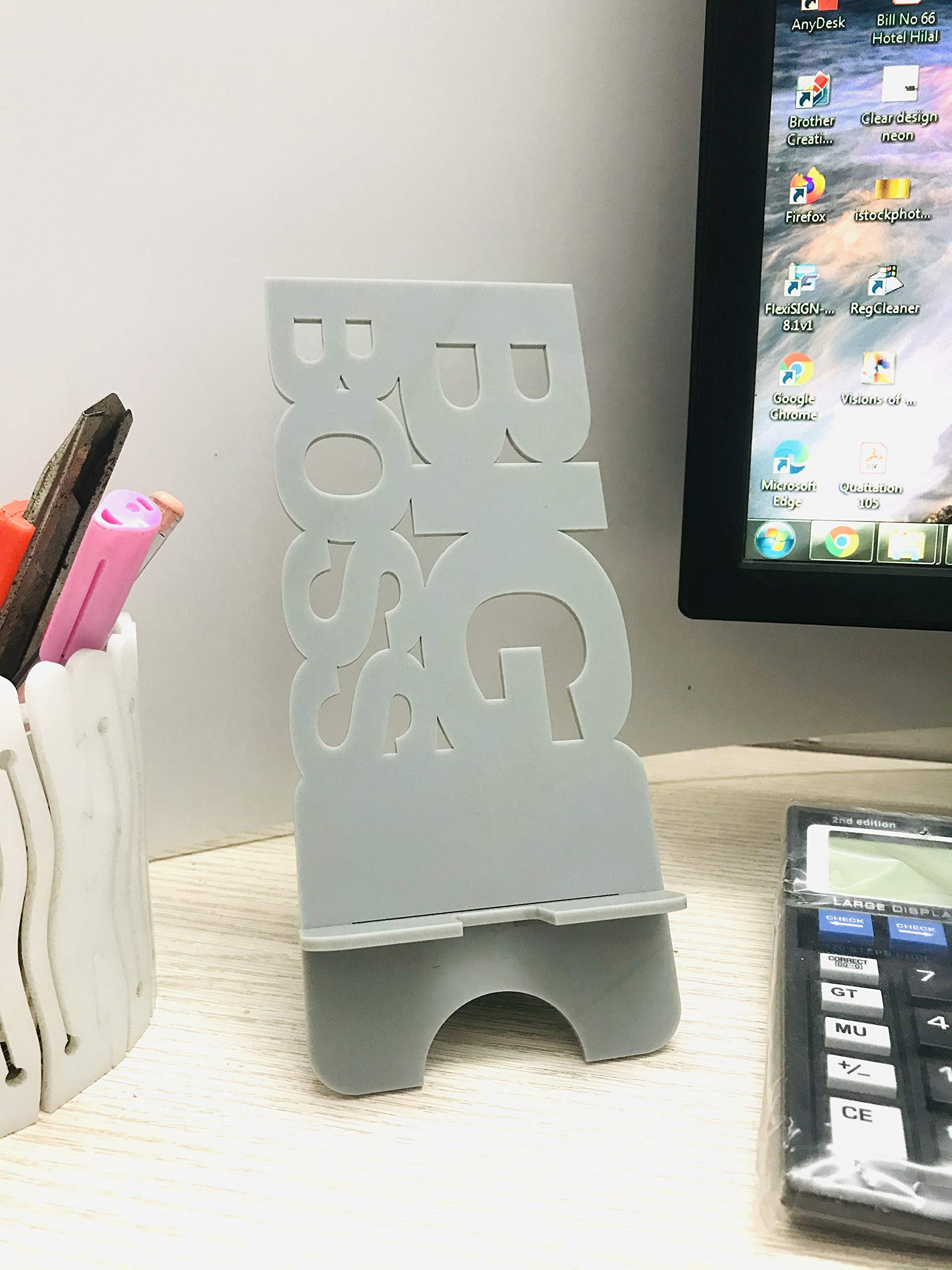 Clear Design Acrylic Mobile Phone Holder Stand Portable Big-BOSS (Gray) - Image 2 thumbnail