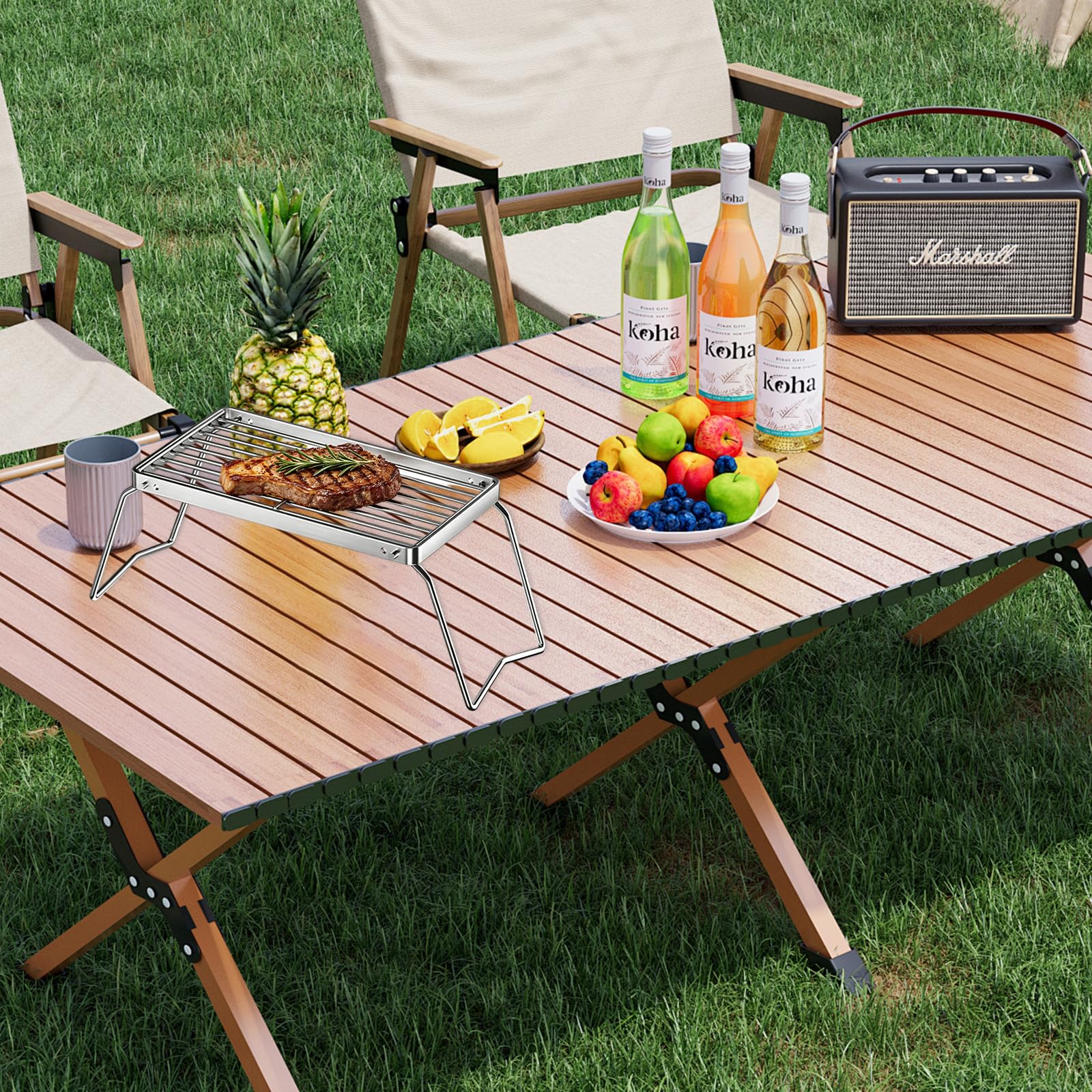 Foonary Barbecue pieghevole in acciaio inox, 30 x 16 cm, griglia autoportante per braciere, griglia da appoggiare, adatta per trekking, viaggi, picnic, pesca, giardino, falò