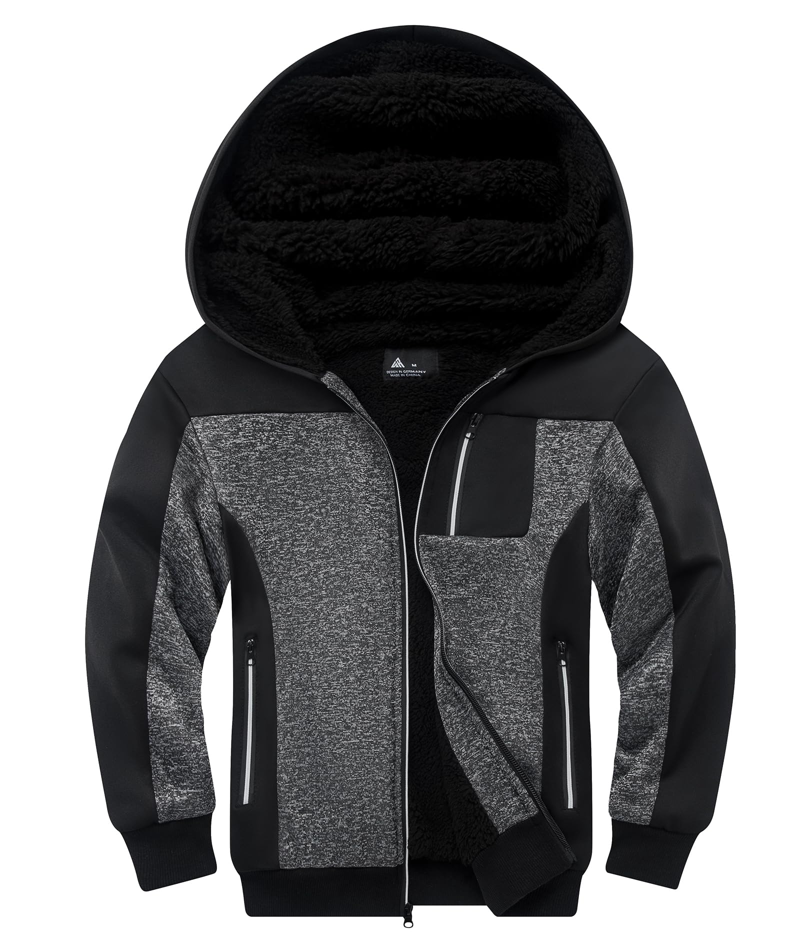 Boys Hoodie Zip Up Fleece Lined Jacket Kids Warm Sherpa Hooded Sweatshirts