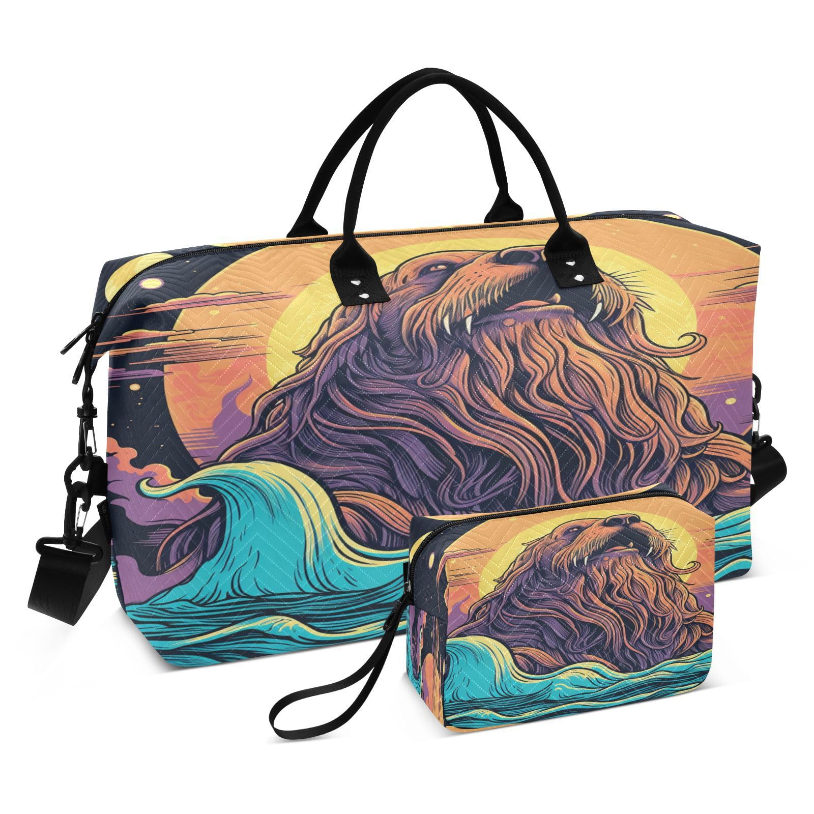 Watercolor Artwork Walrus Sports Swim Gym Bag Weekender Duffel Travel Bags Handbag with Makeup Storage Bag for Girls Men