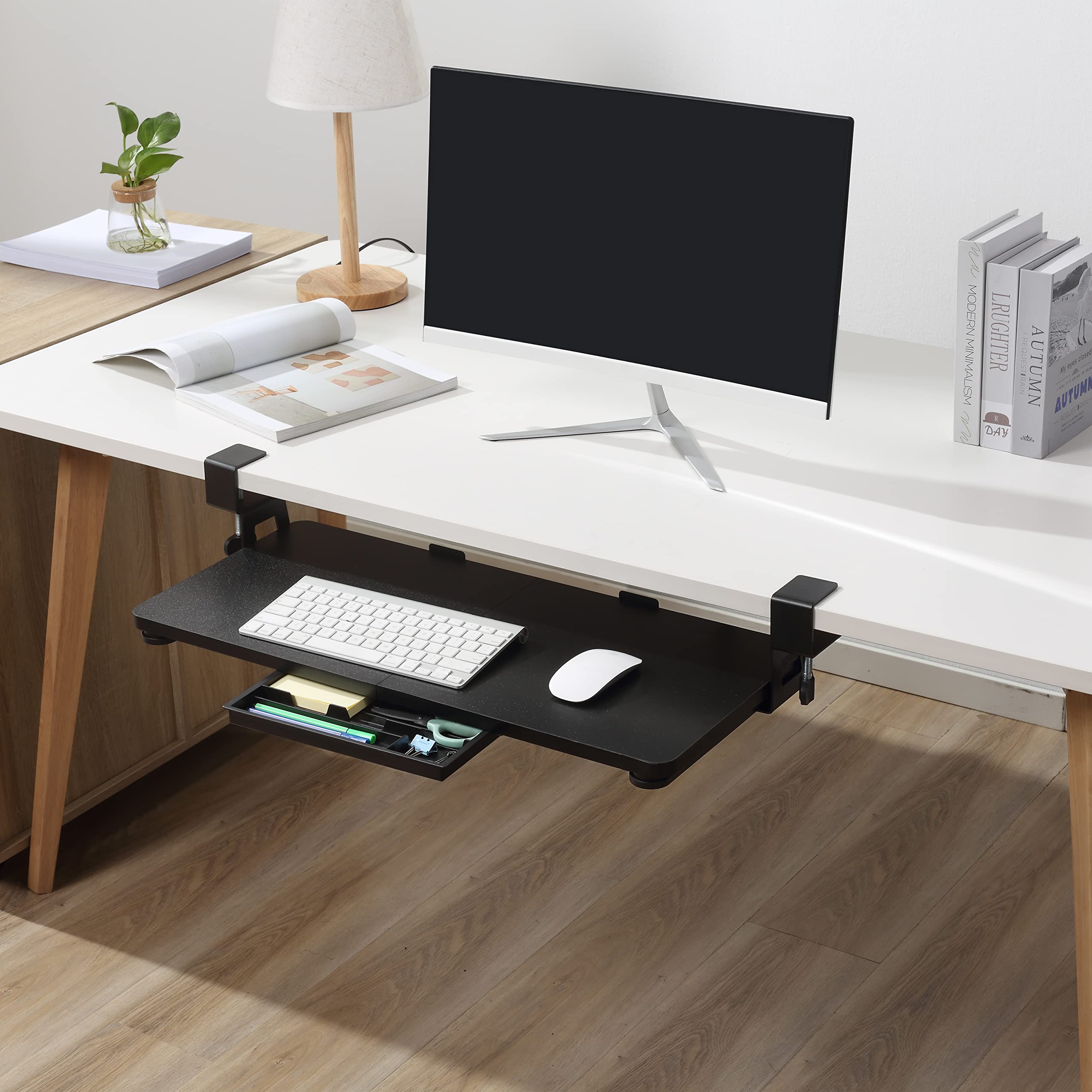 ETHU Ripiano per tastiera, 68 × 30 cm, con morsetto a C, montaggio sottocartolo, estrattore per tastiera ergonomica per computer per casa e ufficio
