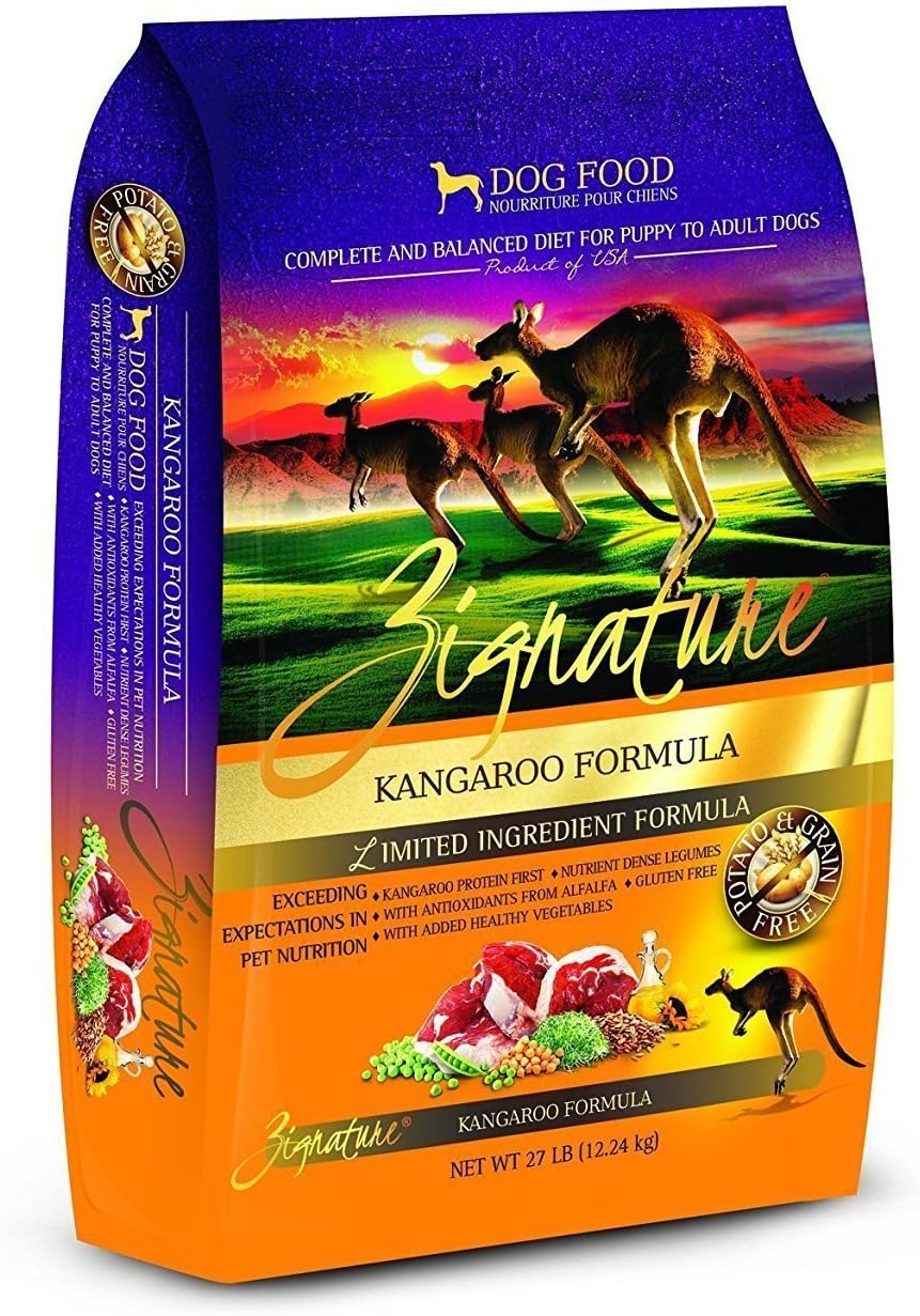 Zignature 27 LB Kangaroo Dry Dog Food Formula 27 lb. Bag, High Protein Formula.