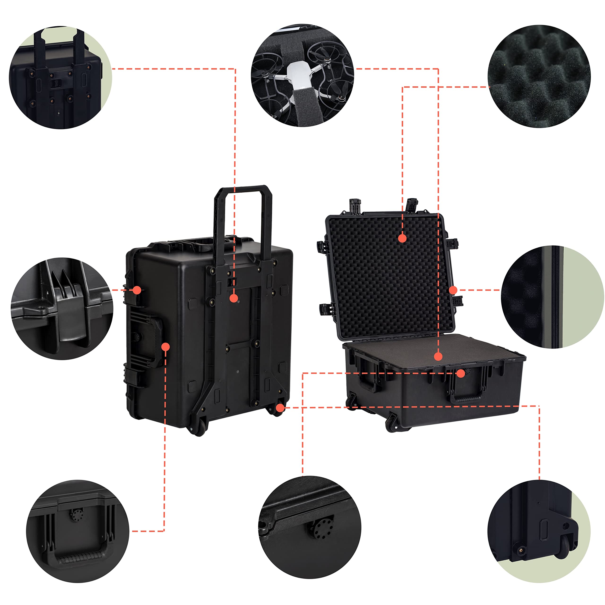 Meijia Kameratasche, wasserdicht, hart, kompakt, mit anpassbarem Schaumstoff und Rädern, vollständiger Schutz mit leichtem und praktischem Design, Elegantes Schwarz