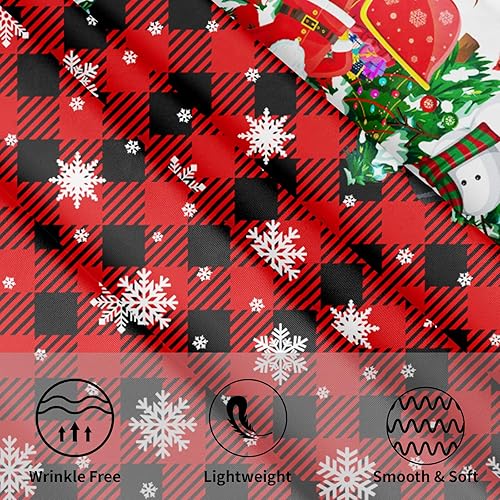 Miniatura 7 de Mantel de Navidad redondo de 60 pulgadas, color negro y rojo, a cuadros, copo de nieve, mantel de invierno, lavable, muñeco de nieve, para cocina,