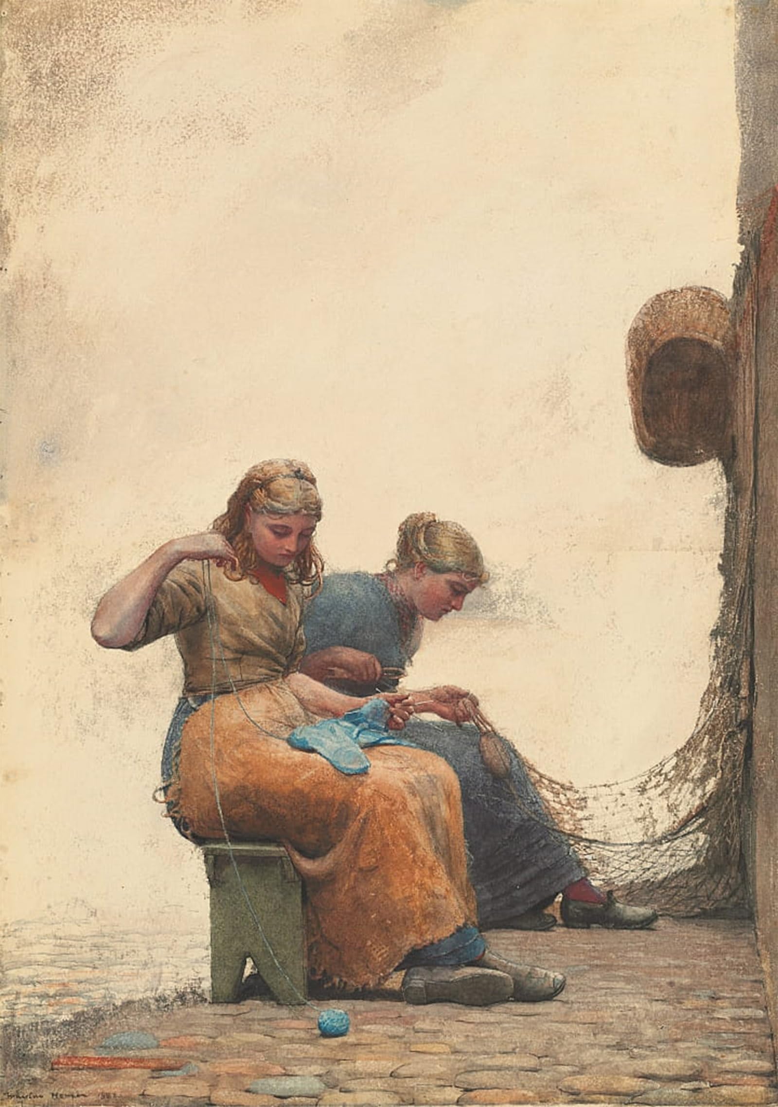 POSTERIIk Vintage Art Print Images Pictures Print Mending by Winslow Homer Modern Colour Posters for Office Home Decor 60x90cm