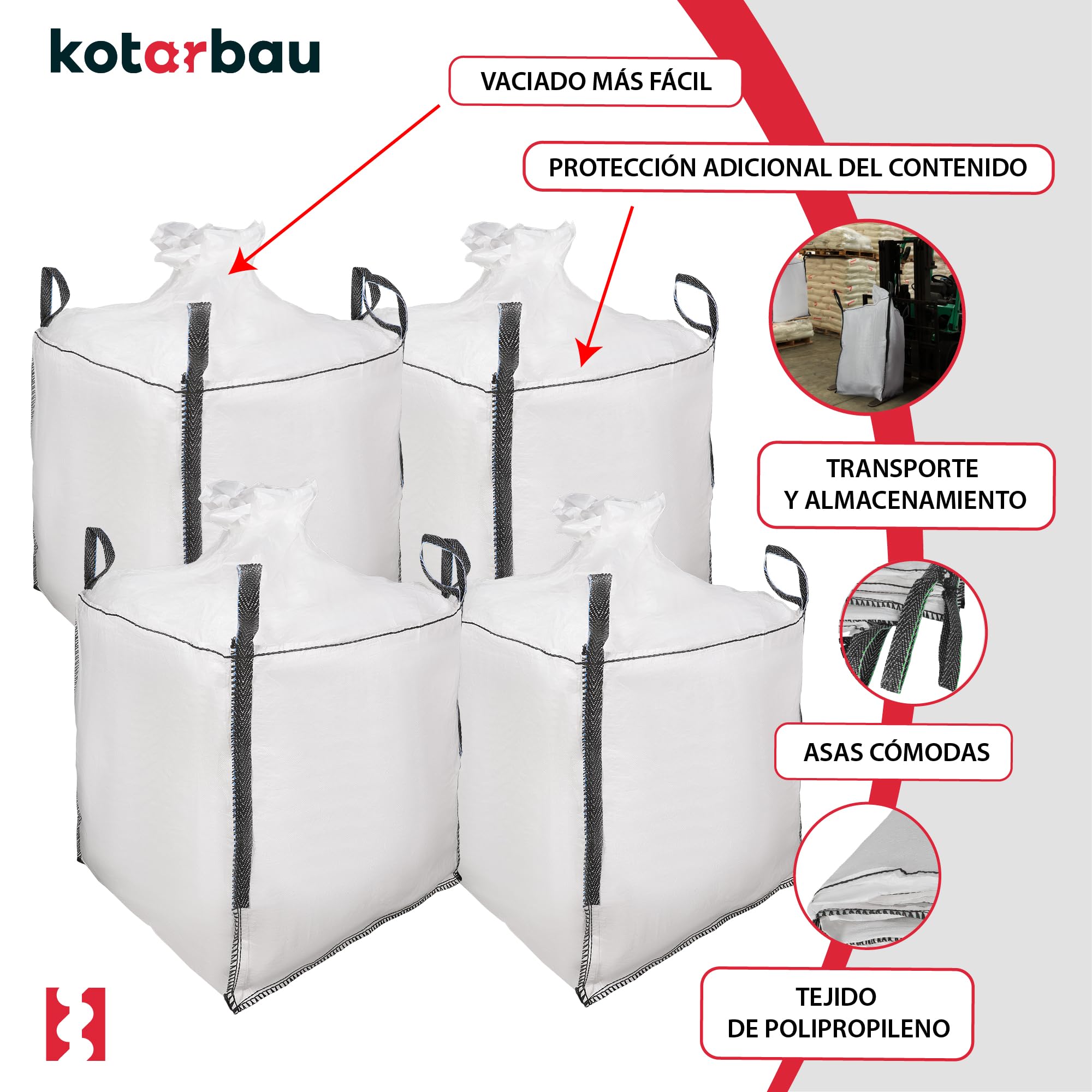 KOTARBAU® 2 sacos grandes de 90 x 90 x 90 cm para jardín, delantal estable y embudo de salida de 500 kg, polipropileno, para cargas pesadas, bolsas de residuos de jardín, bolsas de basura, bolsas de