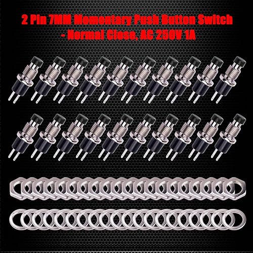 Vista 4 de Ampper Mini interruptores momentáneos de botón, 2 pines de encendido y apagado, 1A, 250 V, CA, 0.276 in, redondo, SPST, normal, abierto, momentáneo