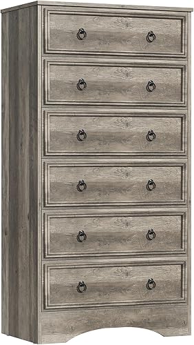 Cómoda de 6 cajones de 52 pulgadas de alto para dormitorio, cajones de madera con 6 cajones, almacenamiento para ropa, cajones estrechos grandes,