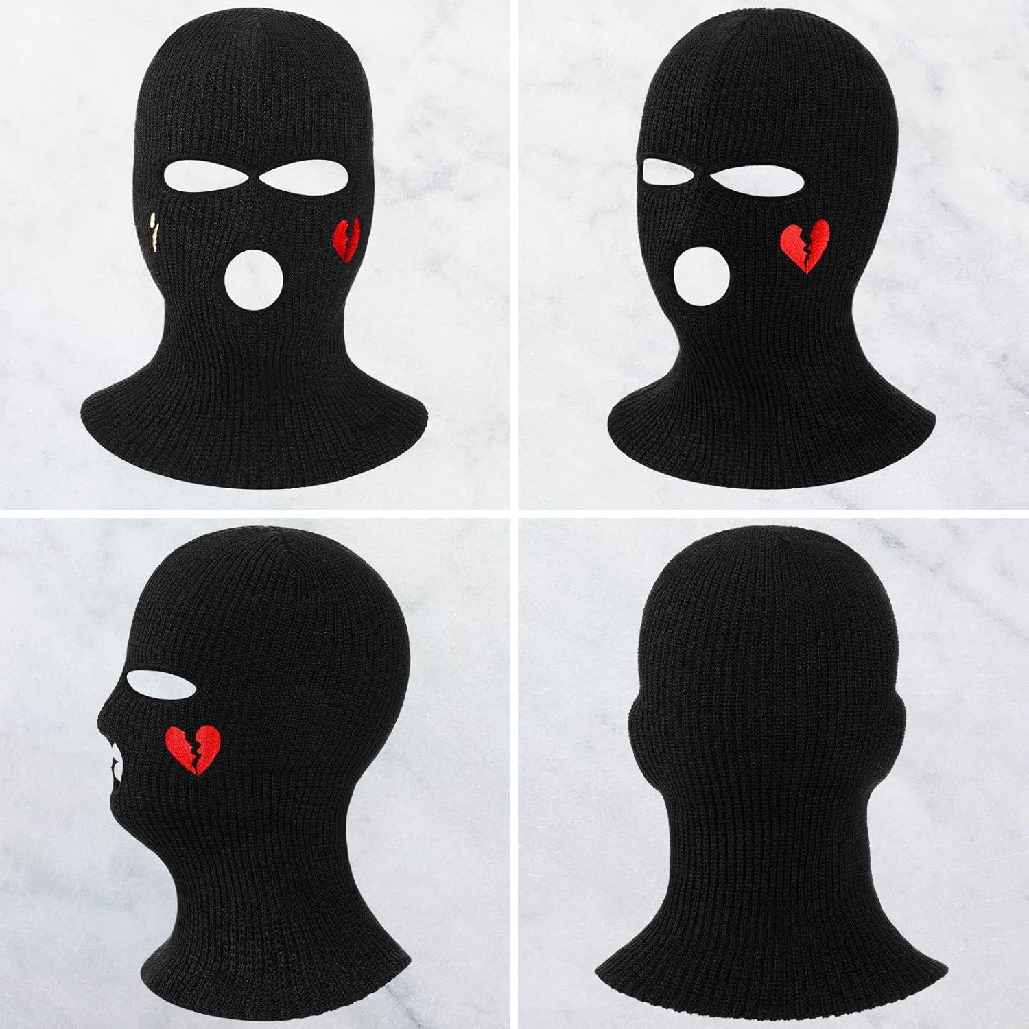 Bencailor 2 Pcs 3 Hole Ski Mask with Design Winter Knitted Mask Warm Balaclava 3 Hole Full Face Cover for Women Men Outdoor(Black,Heart Style) - Image 4