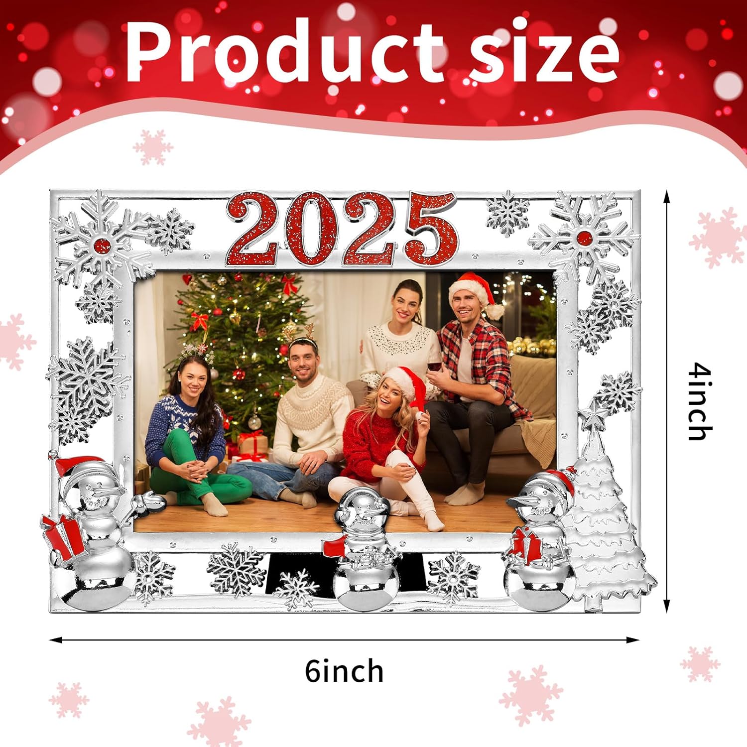 Huwena 2 Pcs 2026 Christmas Picture Frame 4x6 Inch Winter Santa Snowflake Metal Photo Frame with Glass Front Christmas Gifts Holiday Decoration Home Souvenir