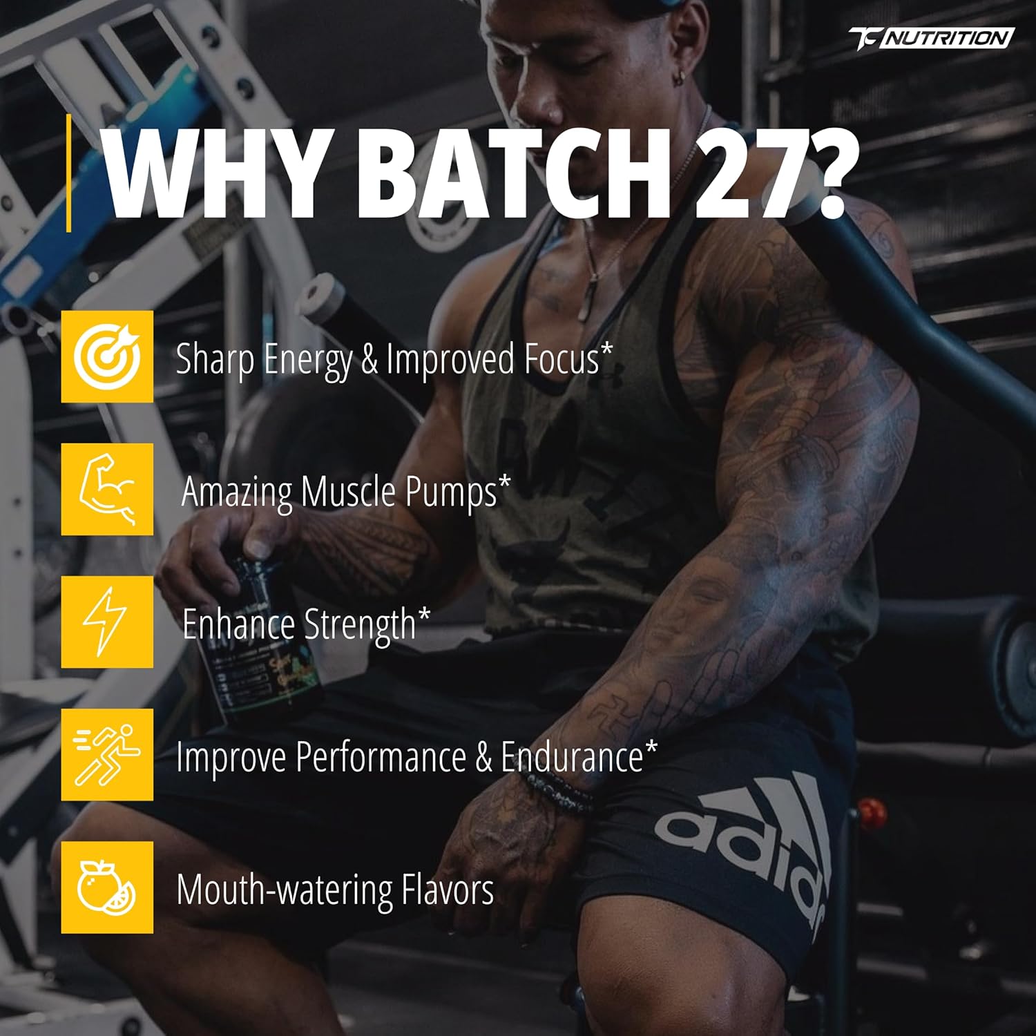 TC Nutrition Batch 27 Pre Workout Powder - 8g Citrulline, 3.5g Beta Alanine, 2.5g Betaine, 325mg Caffeine | Instant Energy, Focus, Pumps, & Strength | Nitric Oxide Booster 20 sv (Pineapple Mango)