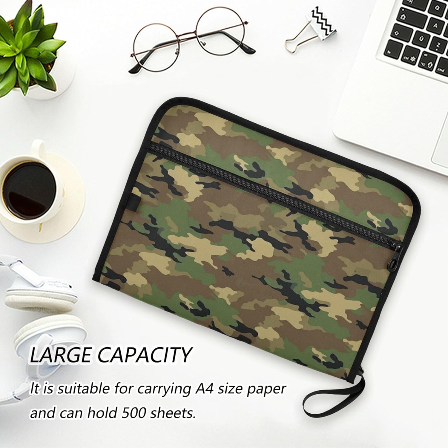 Army Camouflage Expanding File Folder with Sticky Labels, 13 Pockets Accordion File Folder Document Organizer with Zipper Closure