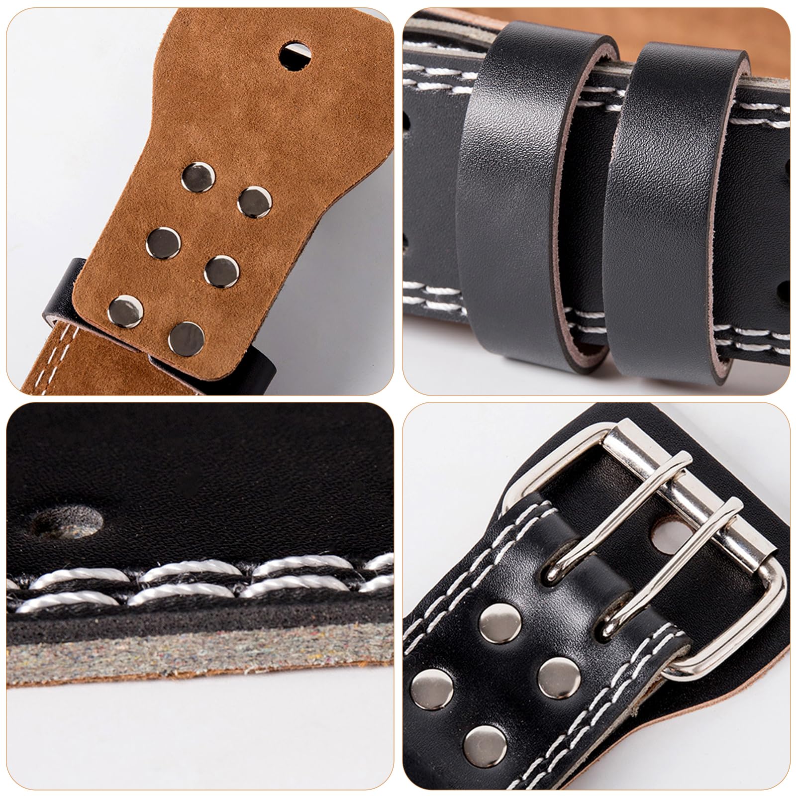 Cinturón de Levantamiento de Pesas, Cinturon Lumbar Gimnasio en Cuero, 10 cm de Ancho, Ajustable con Doble Hebilla, Soporte Lumbar Acolchado, para Halterofilia Powerlifting Fitness Hombre y Mujer