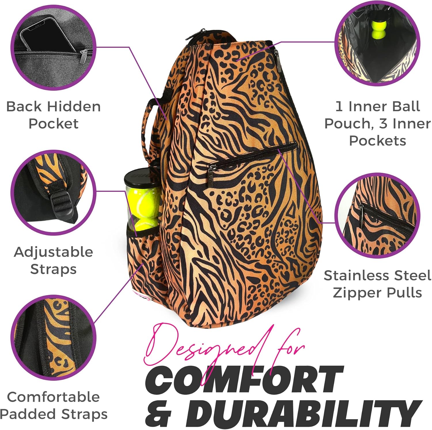 Womens Tennis Backpack - Taboo Fashions Ladies Tennis Bag Holds Two Racquets, Padded Straps and Side Carry Handle