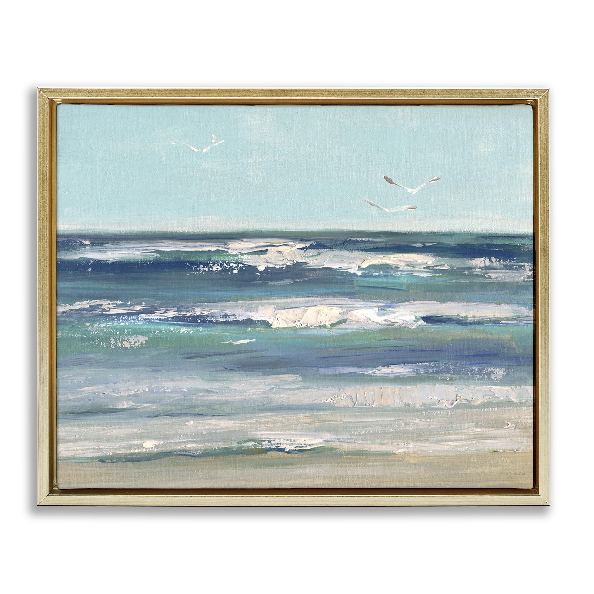 'Seagulls over Rolling Waves'| Floating Frame Canvas Art