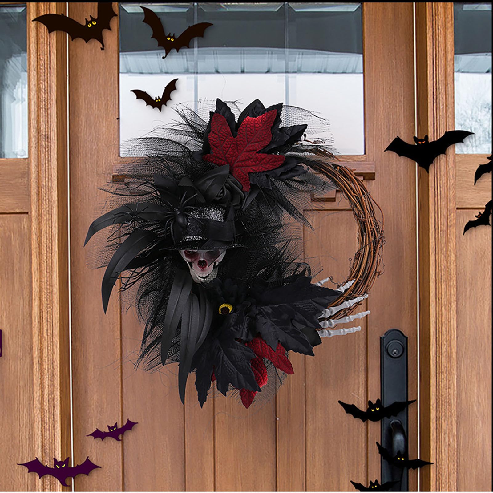 Wieniec Halloween z Czaszką i Rękami Szkieletu Straszny