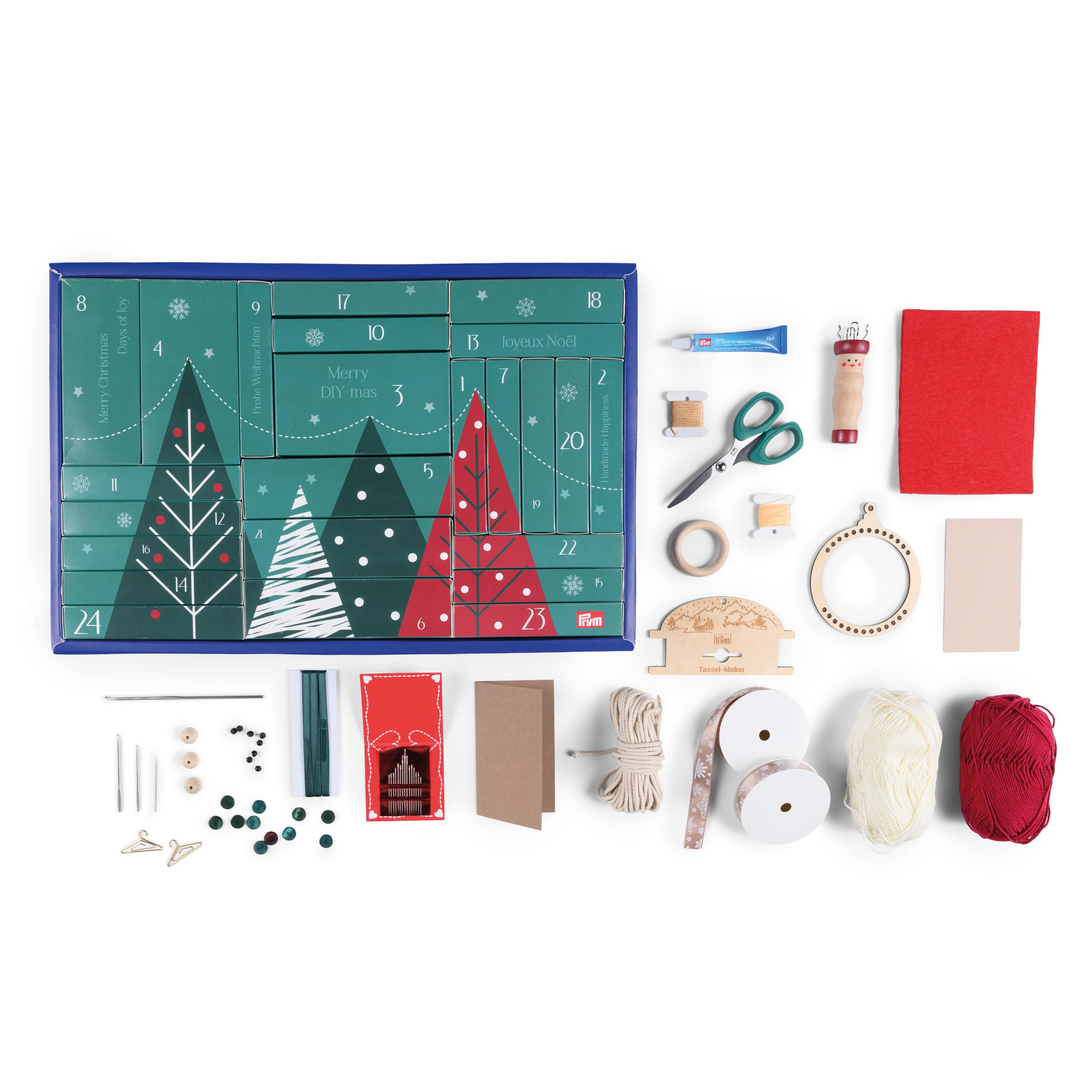 Prym Calendrier de l’Avent DIY 2026 – 24 surprises créatives pour 8 projets de loisirs créatifs, avec matériel inclus et tutoriels vidéo, édition limitée de Noël