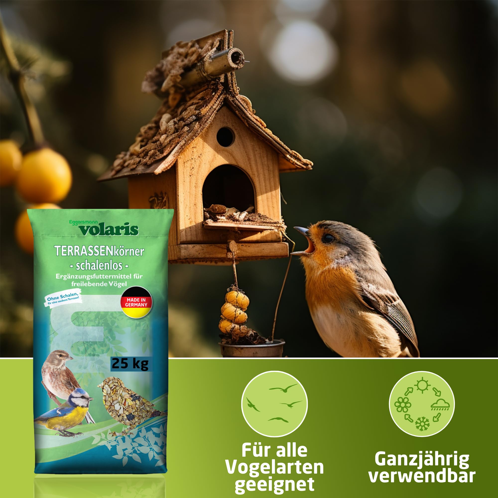 Eggersmann Volaris 25 kg Terassenmix | Schalenloses Wildvogelfutter Ganzjahresfutter | Optimale Energie für Wildvögel | Perfekt für Balkon & Terrasse | für alle Vogelarten