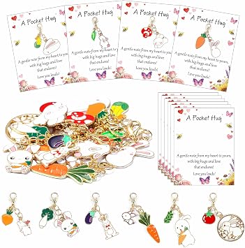 10 Sets Little Pocket Hug Bulk, Cute Rabbit Pocket Hug Token with Inspirational Card & Small Emotional Support Exchange Cards, Pocket Hugs for Employee Appreciation Coworker Friend Family Gifts