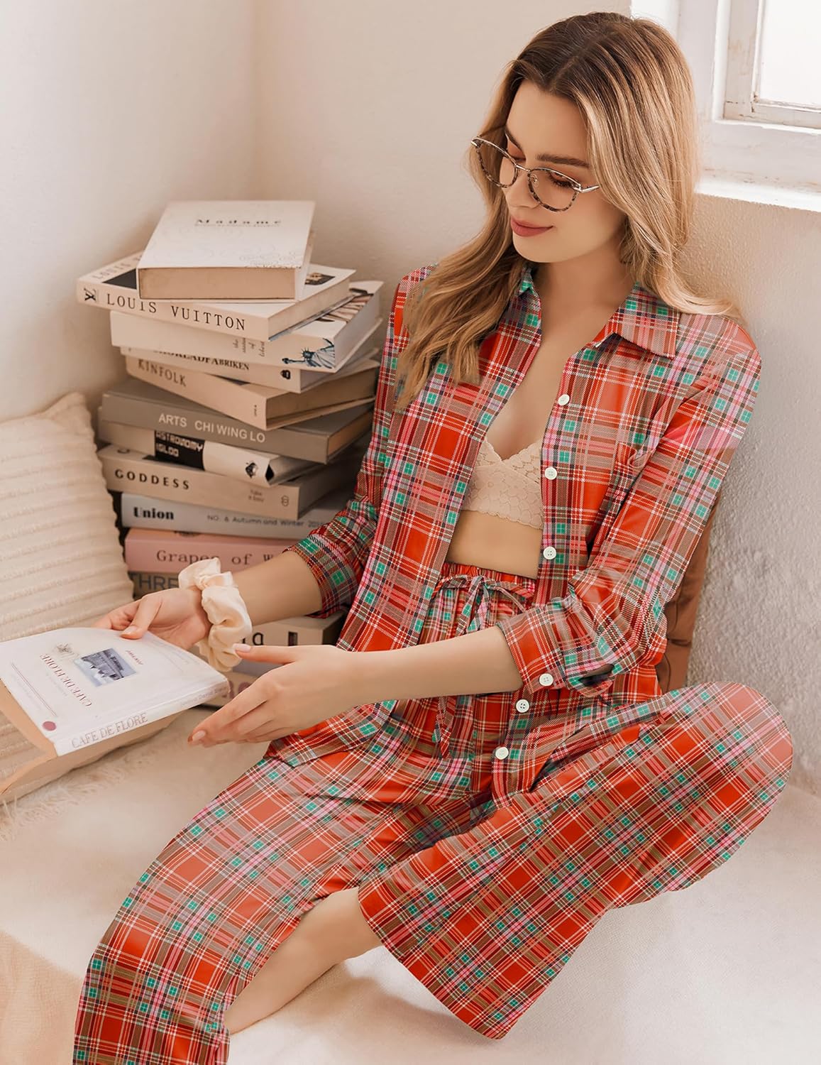 Ekouaer Womens Pajama Sets Button Down Pjs Sets Soft Long Sleeve Sleepwear Button Up Loungewear with Pockets, S-XXL - Image 2