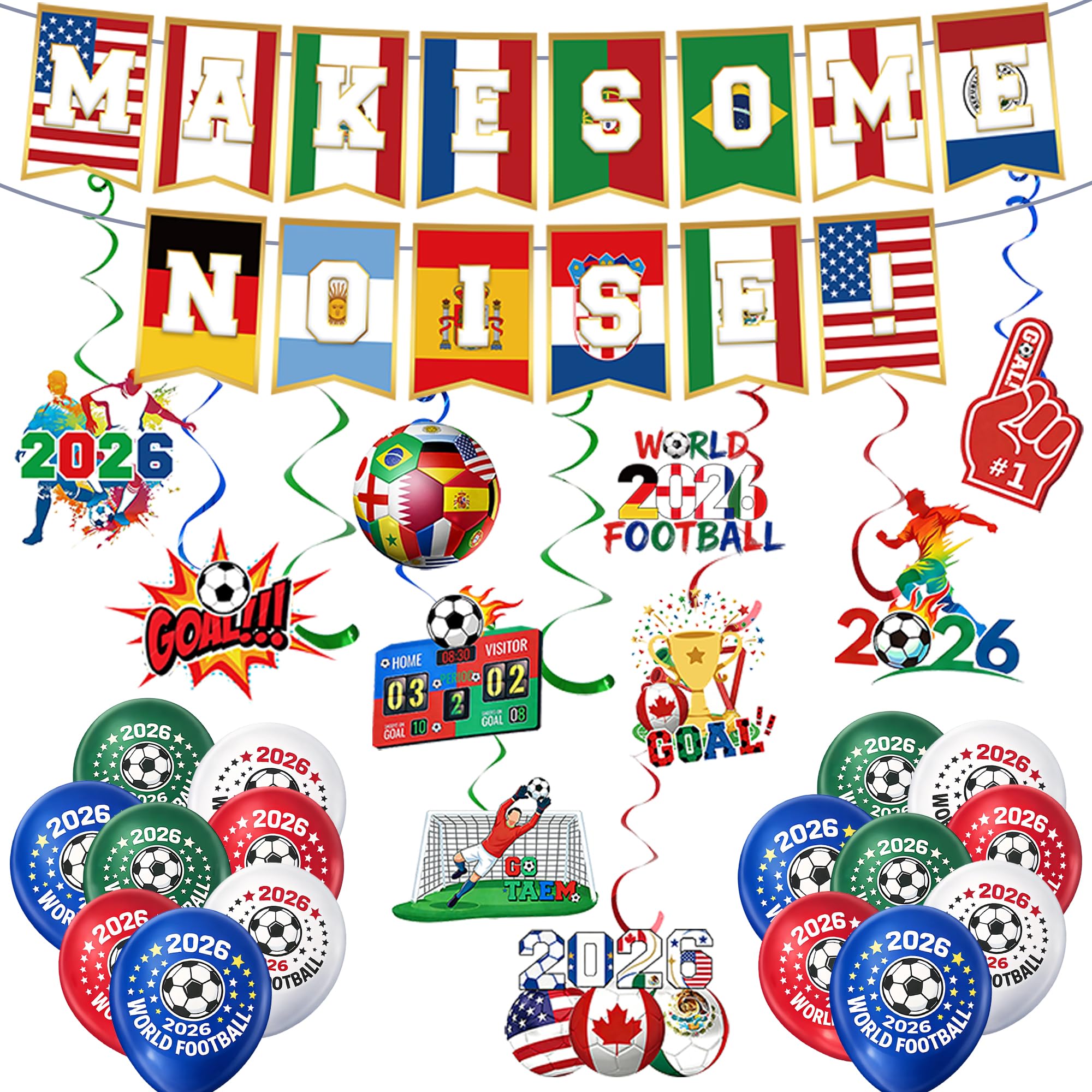 World Cup Football Decorations 2026 - World Cup Party Banner Decorations 2026 International Football Party Bunting Decor Balloons Sports Event Holiday 2026 World Football Accessory Wall Decorations