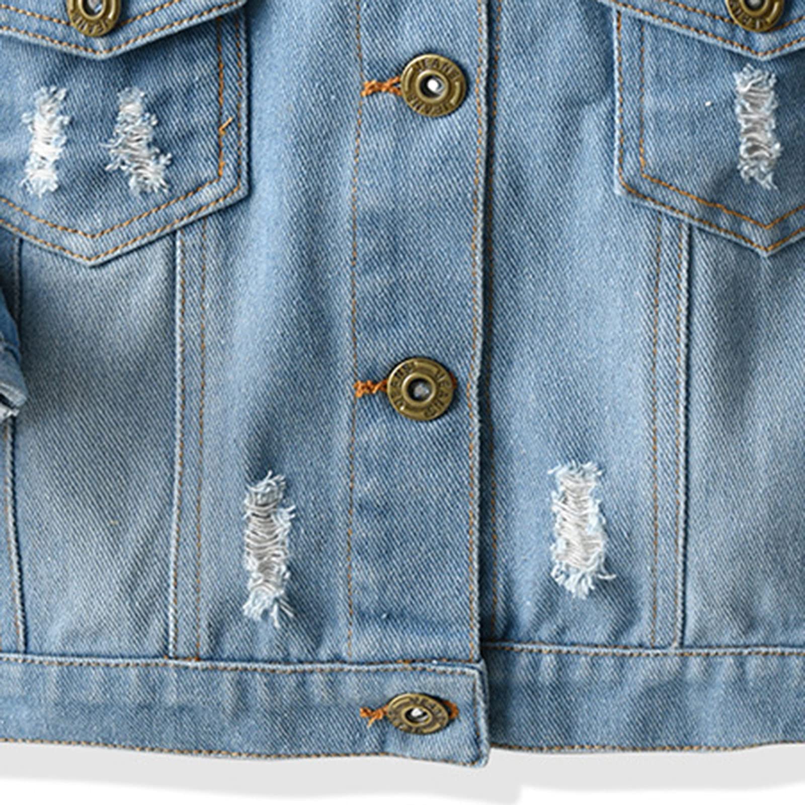 Toddler Baby Boys Girls Denim Jacket Casual Outerwear Clothing Distressed Jean Jacket Top Cowboy Autumn Spring Coat Kids Trucker Jacket Blue 6-12 Months