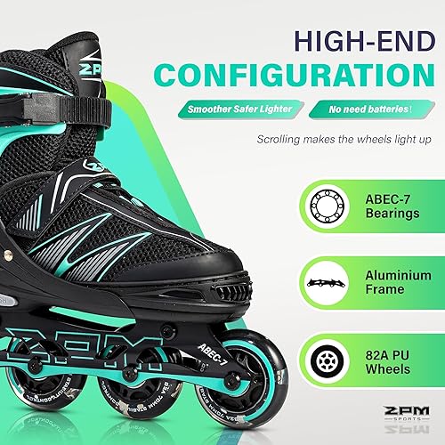 Miniatura 4 de 2PM SPORTS Patines en línea intermitentes ajustables para niñas, divertidos patines en línea para niños, divertidos patines iluminadores para niños