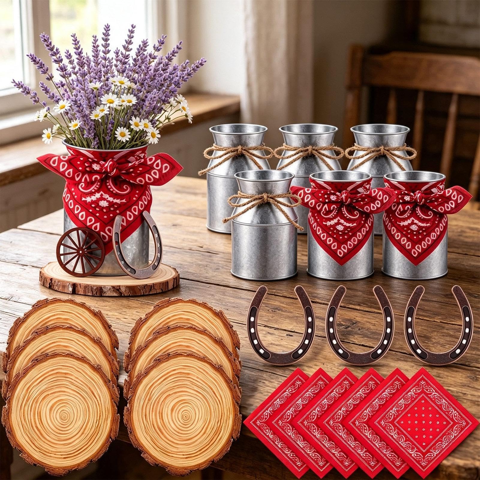 Kit de centro de mesa, decoración de fiesta de con rueda de vagón