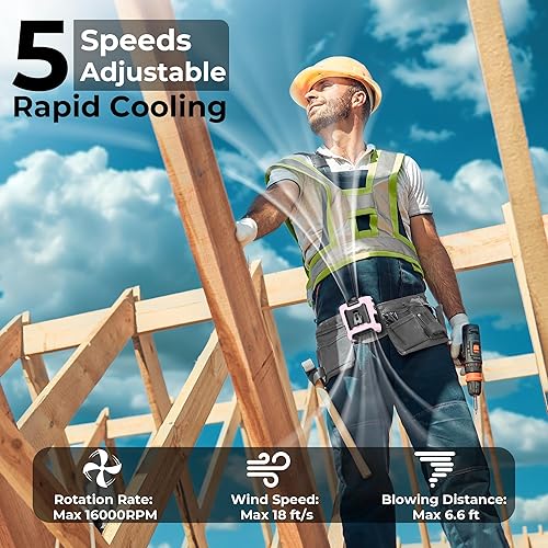 Miniatura 4 de Ventilador portátil de clip de cintura de 10000 mAh, ventilador personal de refrigeración 40H, ventilador de cinturón fuerte de 5 velocidades 16000