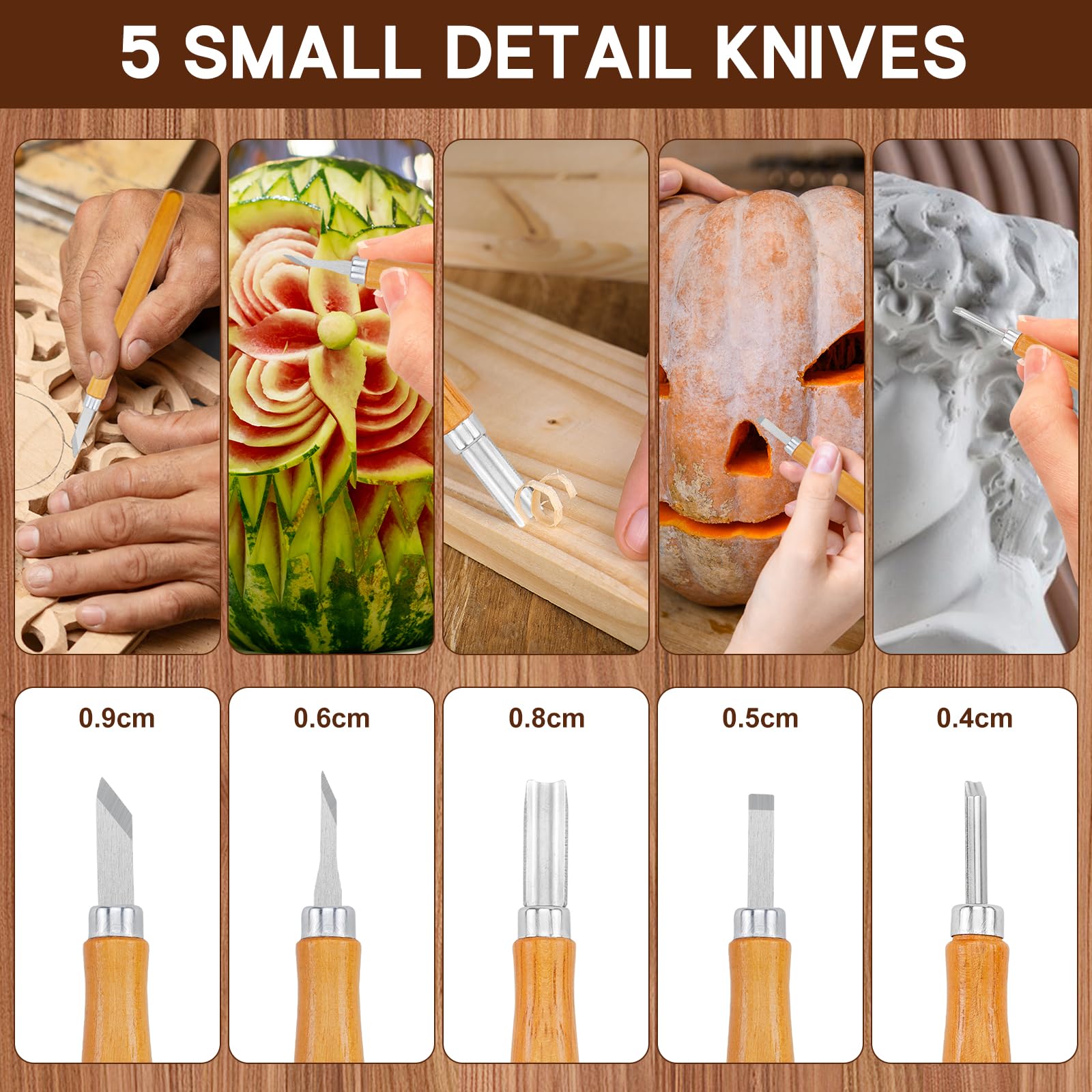 Qingning Kit de Sculpture sur Bois-17pcs, Kit D'outils de Sculpture sur Bois avec Étui en Cuir, Set de Couteaux de Sculpture sur Bois,DIY Kit de Couteaux pour Sculpter pour Débutants et Professionnel