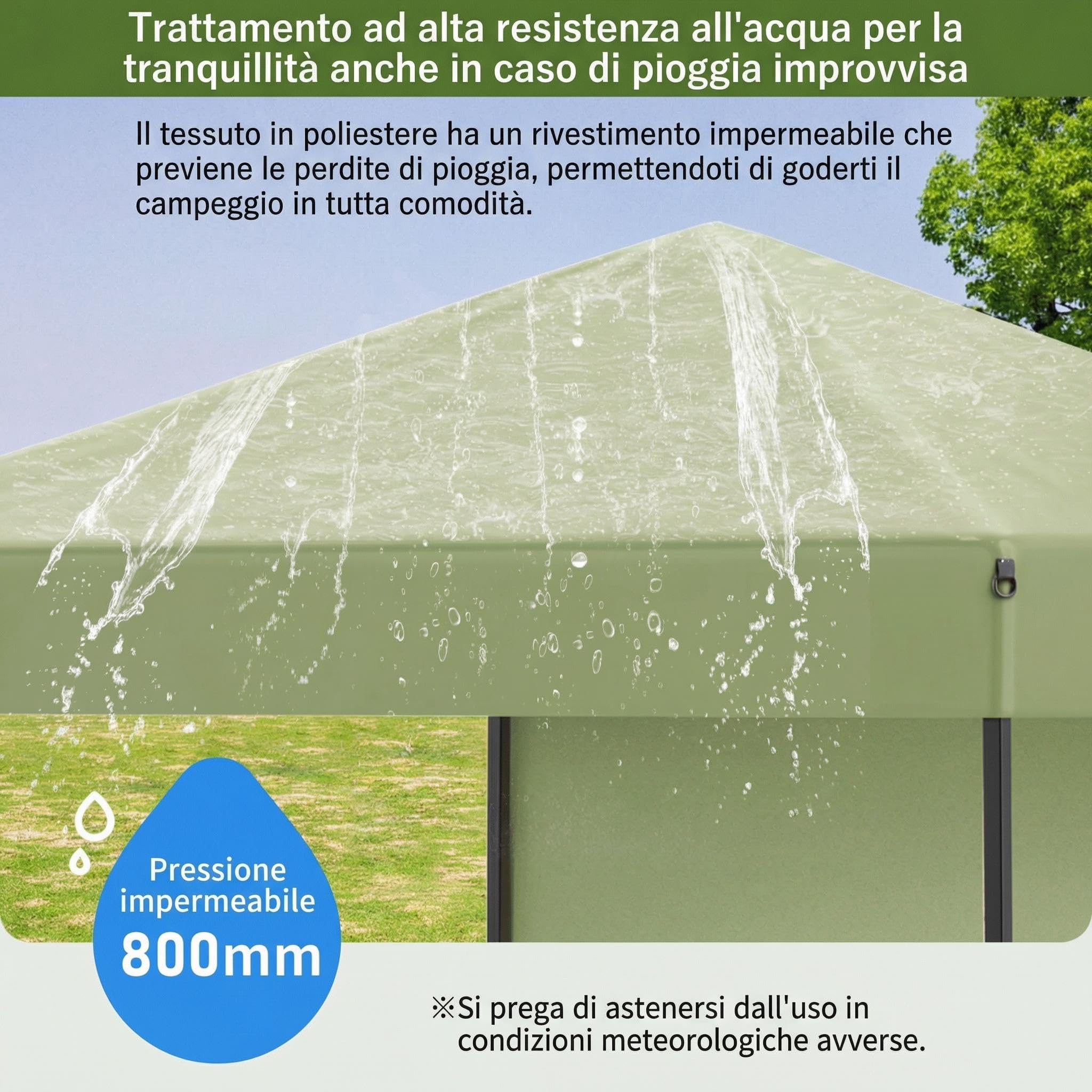 Garvee Tende Pieghevole 2,2x2,2m, Montaggio Facile, Impermeabile, Protezione UV, Altezza Regolabile, con Borsa, Sacchetti di Sabbia, Perfetto per Terrazza, Campeggio, Eventi, Verde Chiaro