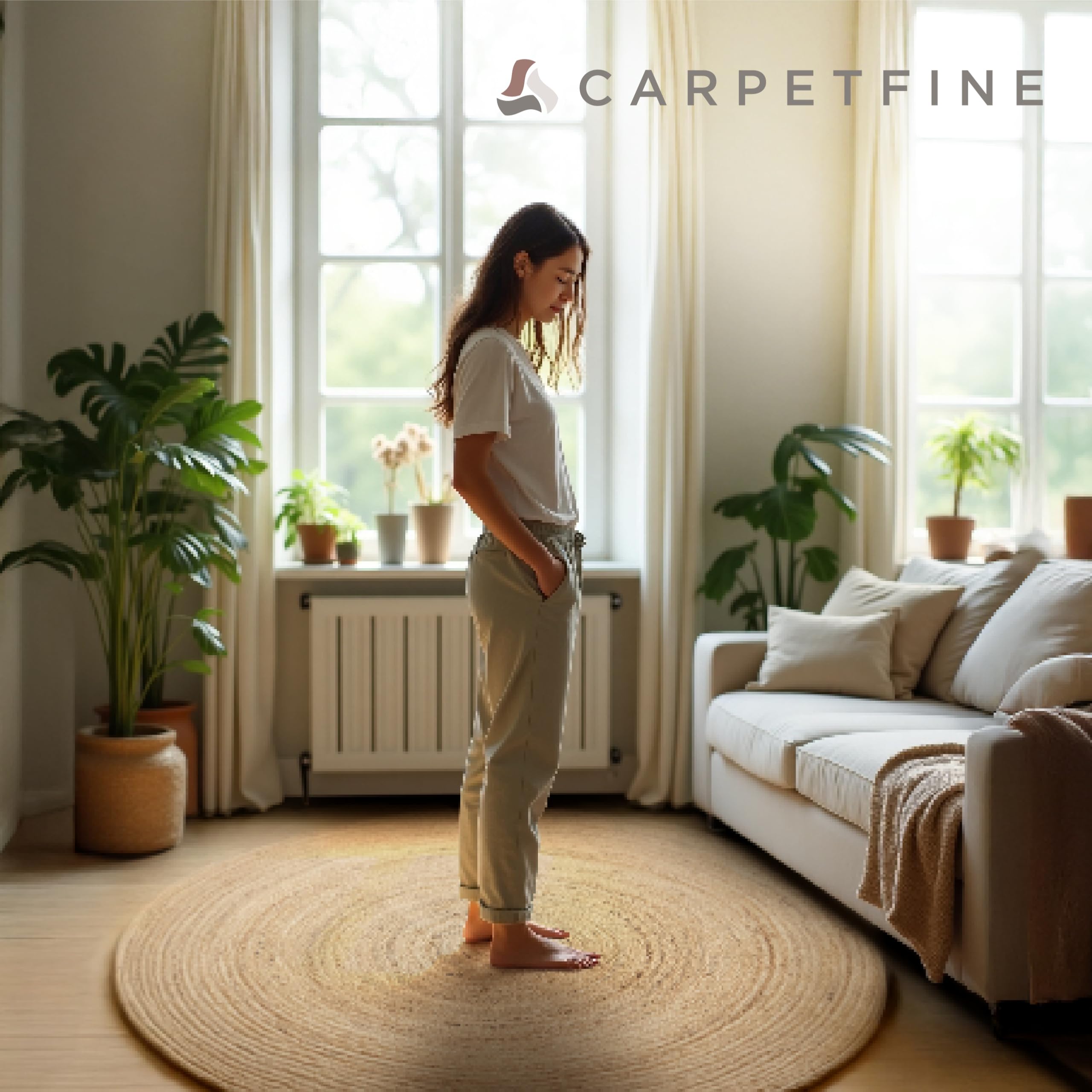 carpetfine Alfombra de Yute Nele Redonda Color Natural Beige Ø 90 cm Tejido a Mano con Yute | Alfombra Natural Moderna Uni Boho Tejido Plano Redonda para salón, Dormitorio, Pasillo y Cocina