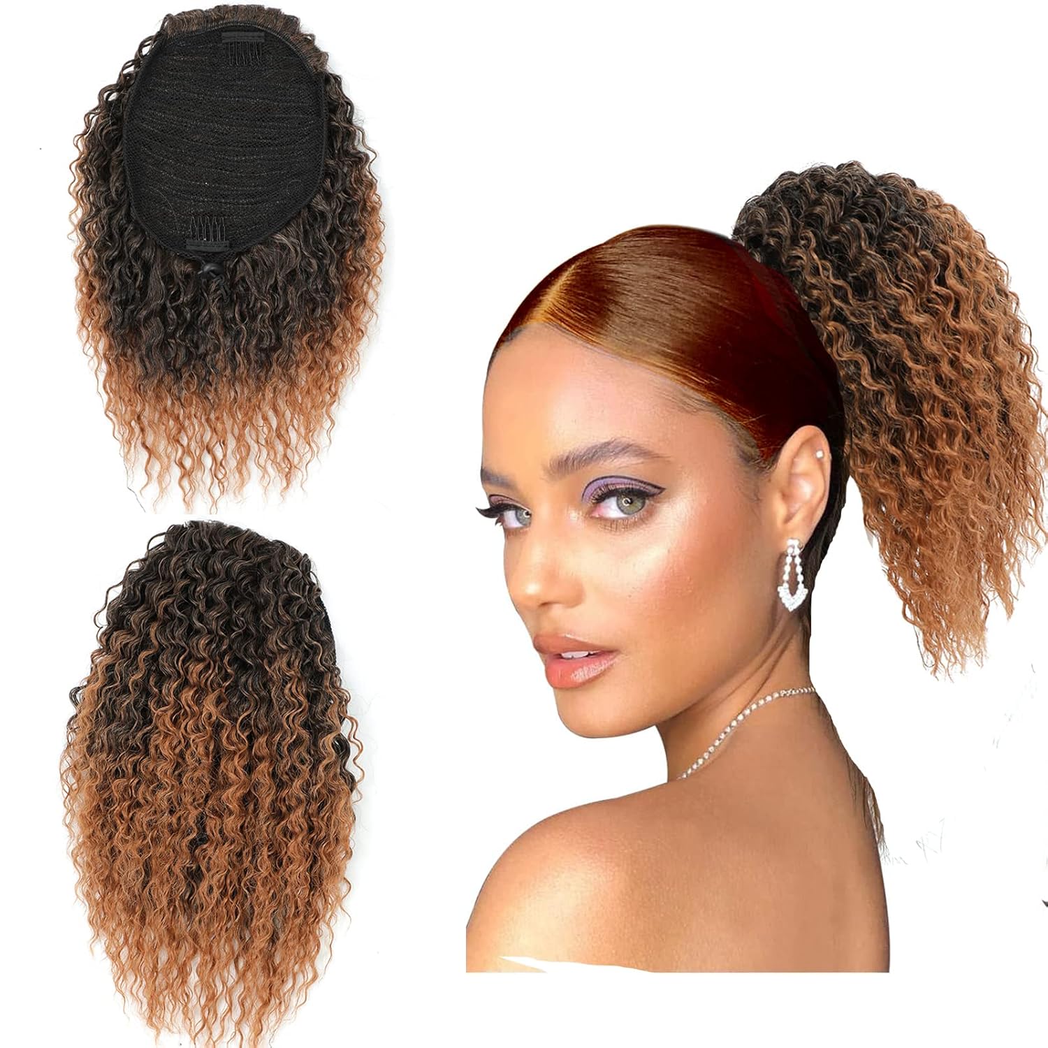 fallsea Brown Ponytail Extension Drawstring Curly Ponytail