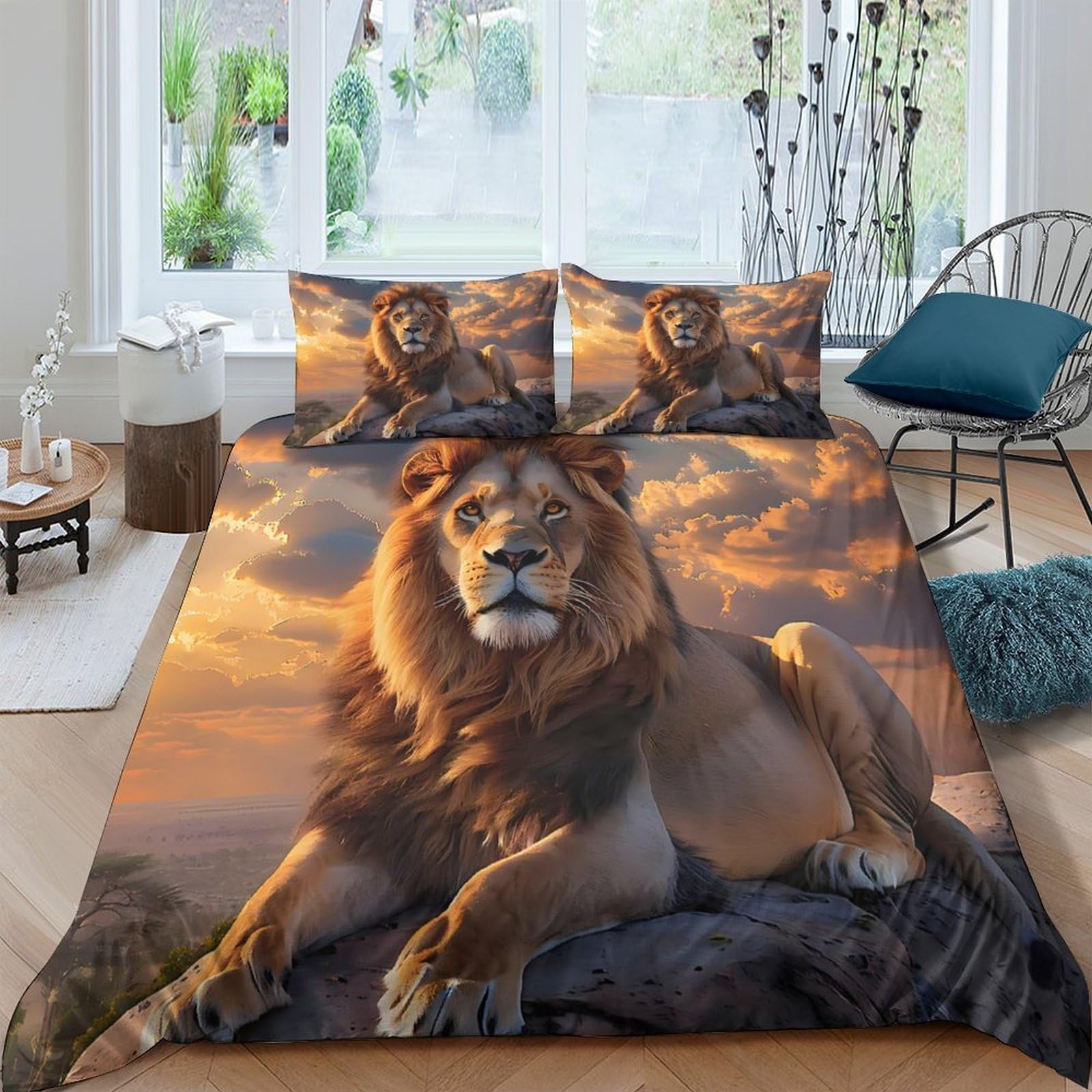 Ctjqhvkz Style-7 3D Printed Sunset Lion Fitted Sheet Microfiber Soft Decorative Wild Animal Bed Cover For Bedroom Guest Room Mattress Protection Single（135X200cm）