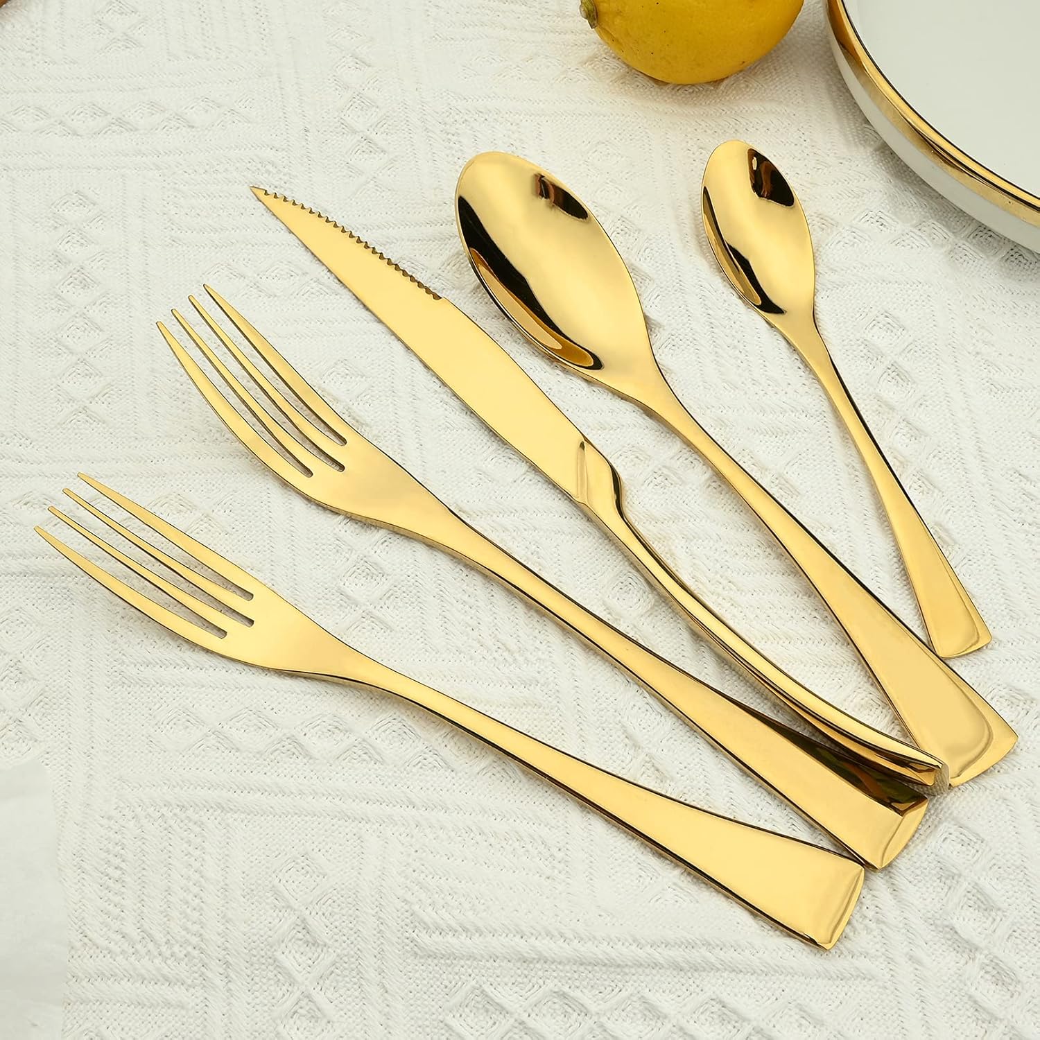 20Pcs Flatware 18/10 Stainless Steel Gold Cutlery Set For Home Party Restaurant Wedding Dinnerware, Mirror Polished Service For 4