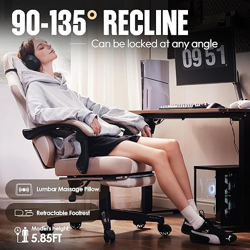 Miniatura 5 de Dowinx Silla de juegos con cojín de resorte de bolsillo, respaldo alto, silla giratoria ergonómica de 360 para juegos de oficina, soporte lumbar de