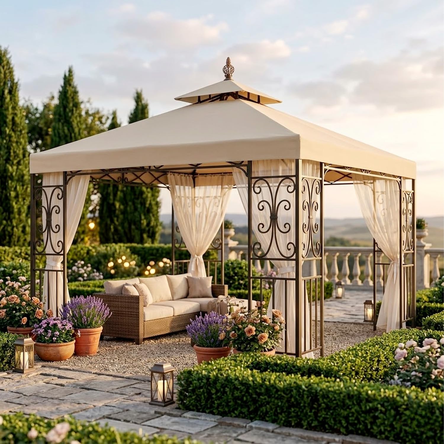 Telo Di Ricambio Per Gazebo In Poliestere Con Air Vent Traspirante Protezione Da Sole E Agenti Atmosferici Per Giardino Patio E Terrazza 3x3 M Beige