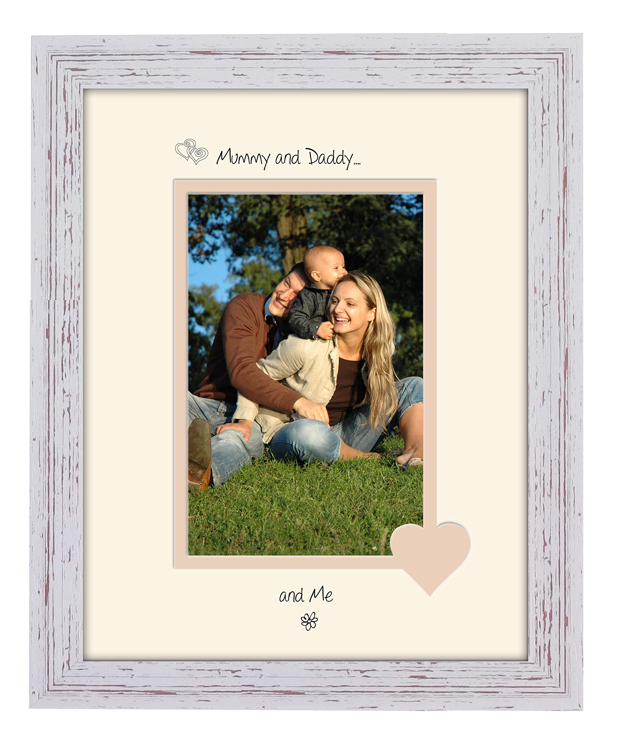 Photos In A Word Shabby Chic Frame Cream Mount Beige Inside Mummy & Daddy Photo Frame Portrait Mummy & Daddy And Me 6X4 Double Mounted 1004F Quality Gift (Shabby Chic Frame Cream Mount Beige Inside)
