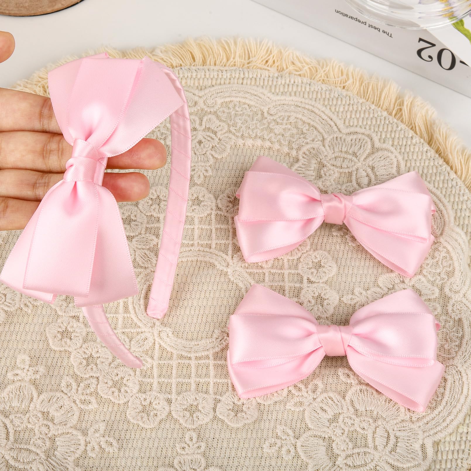 Amazon.com : DEEKA Light Pink Bow Headband & 2 Pcs Satin 4  display picture 1