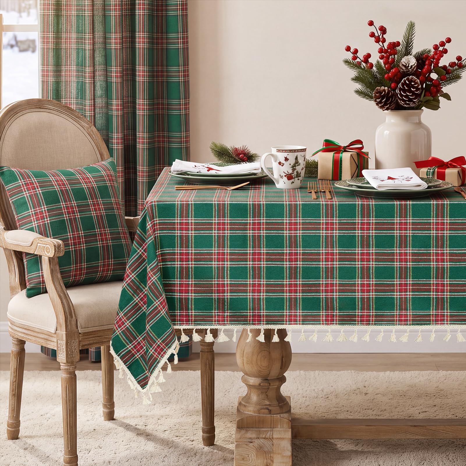 Softalker Xmas Table Cloth Dark Green Checked 140 x 240 cm Farmhouse