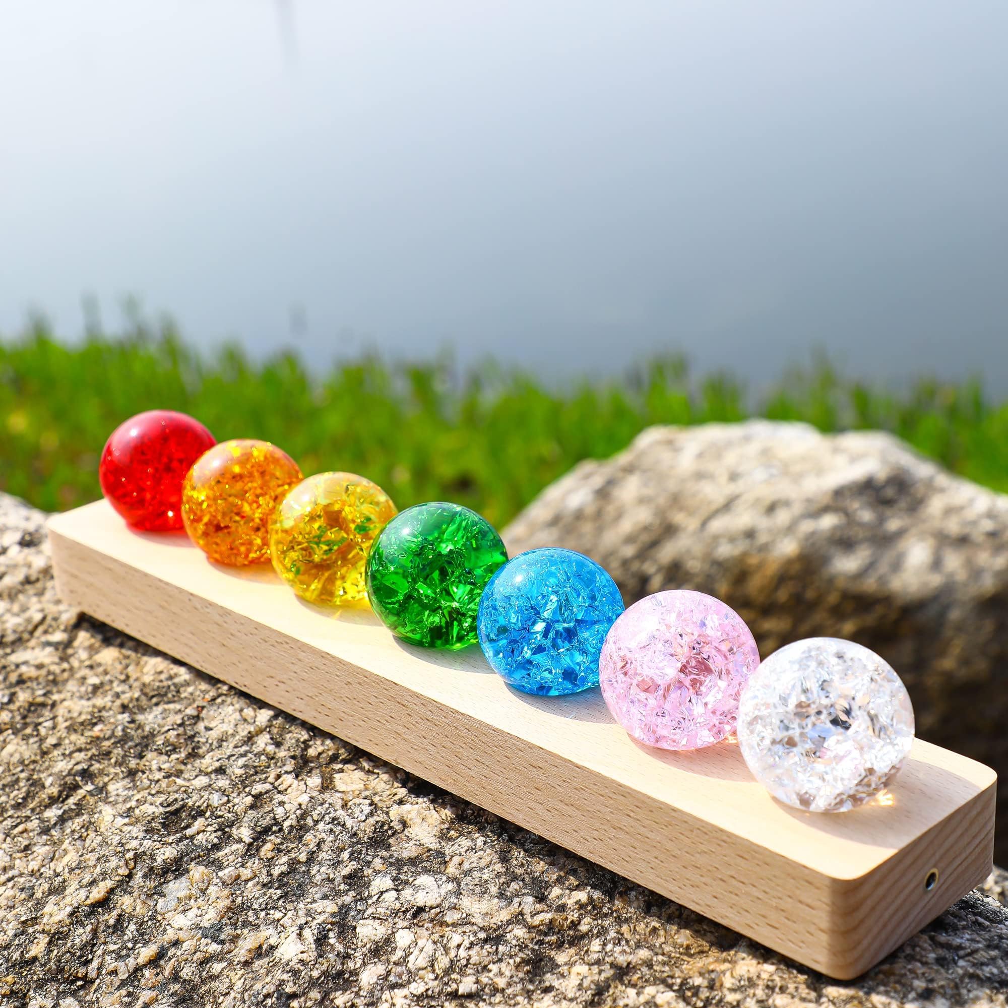 ZEERSHEE 7 Color Chakra cristal bolas cristal bola de cracking con LED madera Base 40mm bolas de cristal noche luz decoración del hogar regalos para los amantes