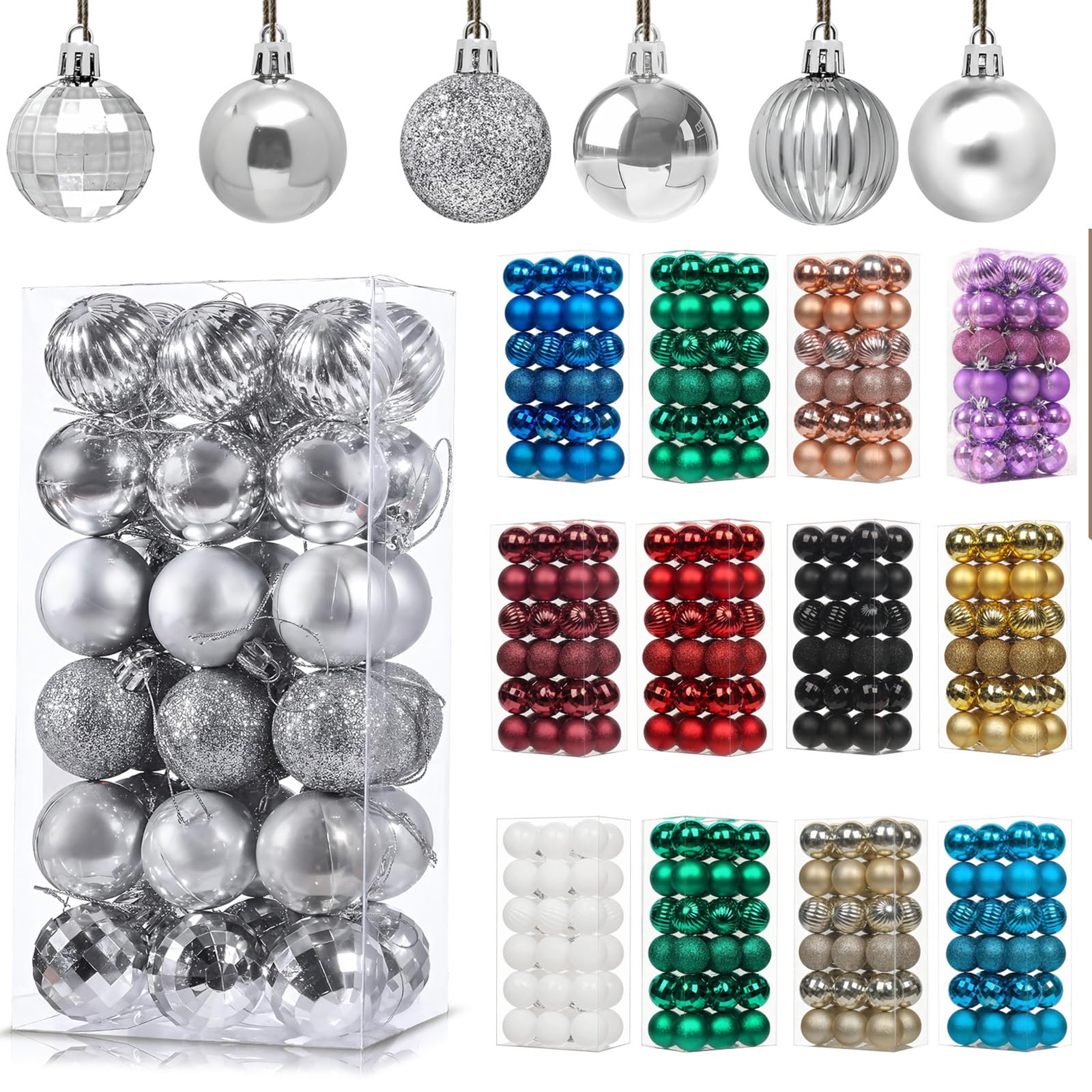 36Pcs Silver for Christmas Tree Decorations,30mm/1.18" Mini Xmas Bauble Hanging Ball,Christma Balls Ornaments with String,Shatterproof Silver Christmas Baubles for Xmas Tree Wedding Holiday Party — image 1