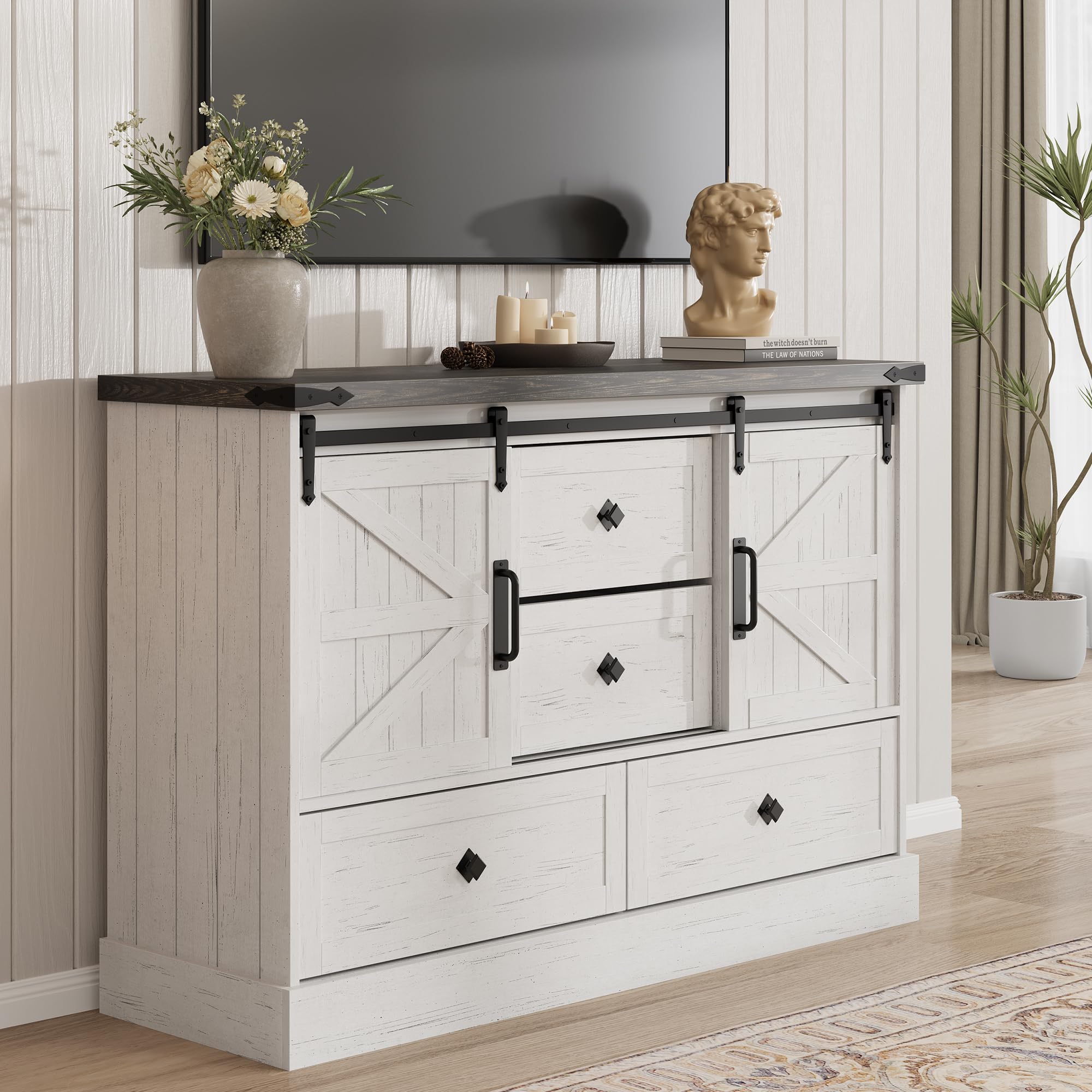 Detailed product dimensions of the TV stand and its components.