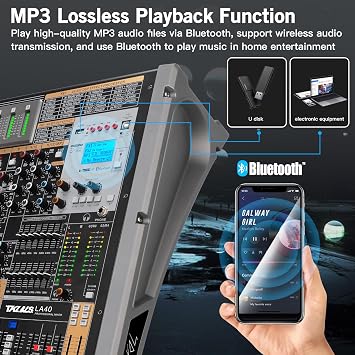 16 Channel Live Sound Audio Mixer with USB Interface, Mixing Console with 48V Phantom Power, 99 DSP Effects, XLR Inputs, DJ Mixer for Events, Stage, Band
