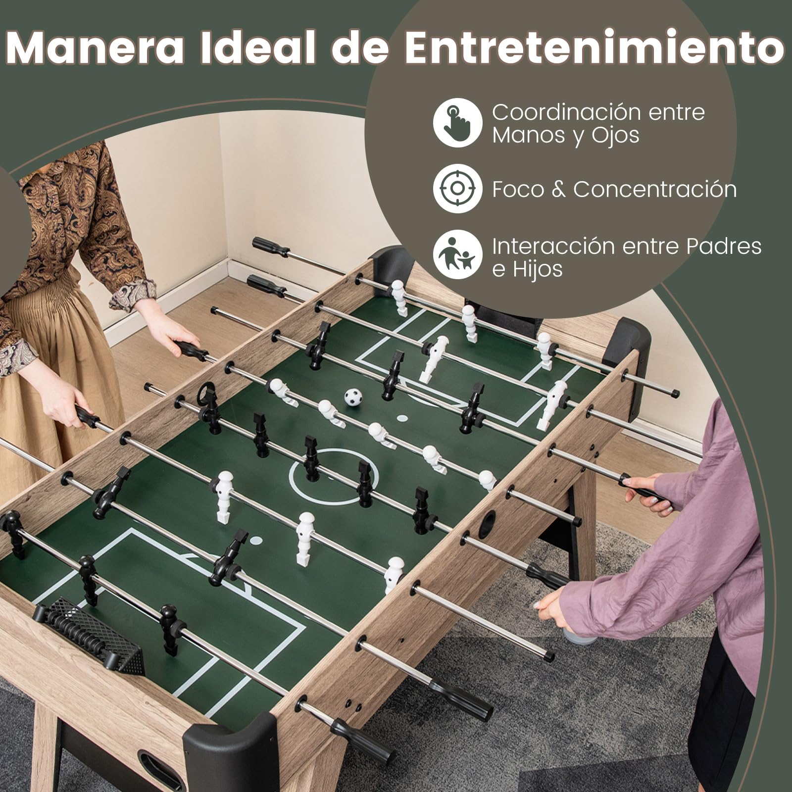 COSTWAY Futbolín de Madera, Mesa de Juego de Fútbol de Arcade con 2 Pelotas y 26 Jugadores, 2 Marcadores de Cuentas, Niveladores de Patas Ajustables para Niños y Adultos, para Sala de Juegos, Fiestas