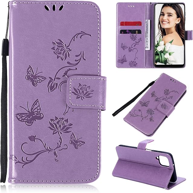 Samsung A12 Case, Samsung Galaxy A12 Case for Women Men Card Slots Magnetic Closure Kickstand Full Protection Premium Leather Flip Wallet Phone Case Cover (Purple)
